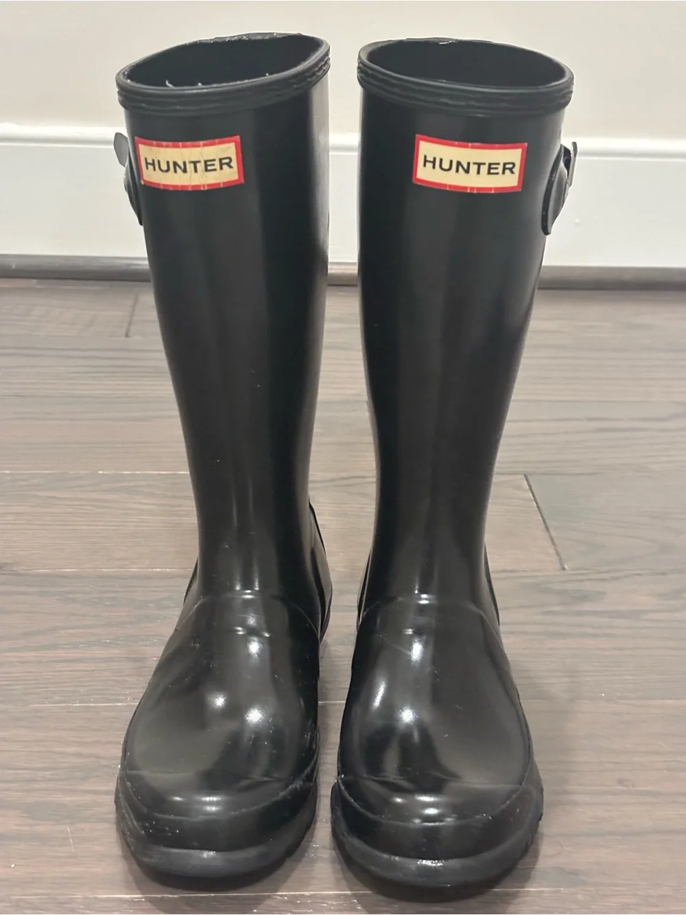 Hunter Kids Black Rain Boots with Cream Knit Cuffs